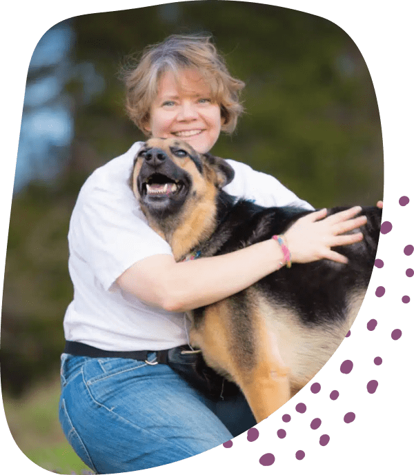 two images of dog faces and rocks during a healing treatment at zenpets